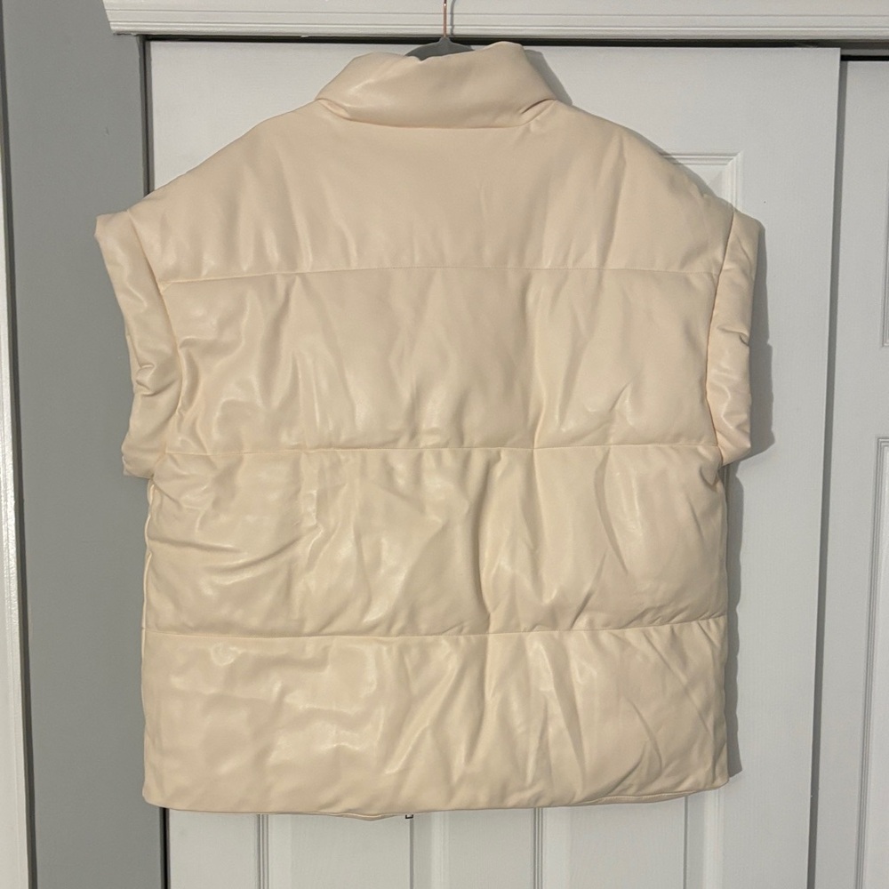 Fashion Nova Cream Faux Leather Puffer Vest - Picture 3 of 3